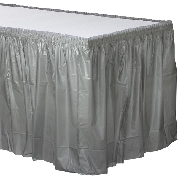 Silver Plastic Table Skirt | 21' x 29" | 1 Ct