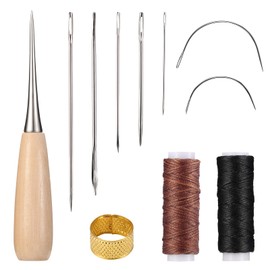 Nynkyon 11 x Leather Sewing Set, Leather Sewing Thread Set with Awl, Wax Thread, Needles and Thimble for DIY Sewing, Leather Tool for Sofas, Bags, Handbags, Shoes and Other Leather Items