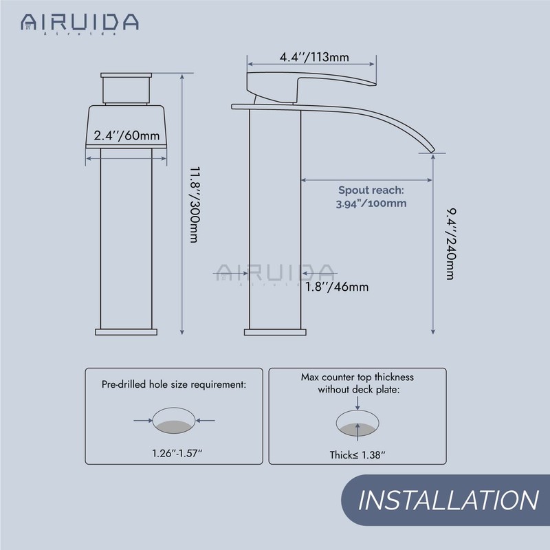 Airuida Tall Bathroom Vessel Faucet Chrome Polish Waterfall Bathroom Single