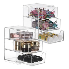 SUMTree 2 Pcs Clear Acrylic Drawers with 3 Layers Stackable Storage Drawers Desktop Small Drawers Storage Unit, Small Chest of Drawers for Stationery, Cosmetic, Bathroom, Crafts, Jewelry, 7.9*8.9*13cm
