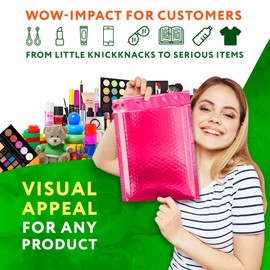 PUREVACY Pink Metallic Bubble Mailers, 5 x 9 Inches. Pack of 400 Bright Metallic Bubble Envelope. Self-Seal Foil Shipping Envelopes. Waterproof Poly Mailers Metallic for Small Business