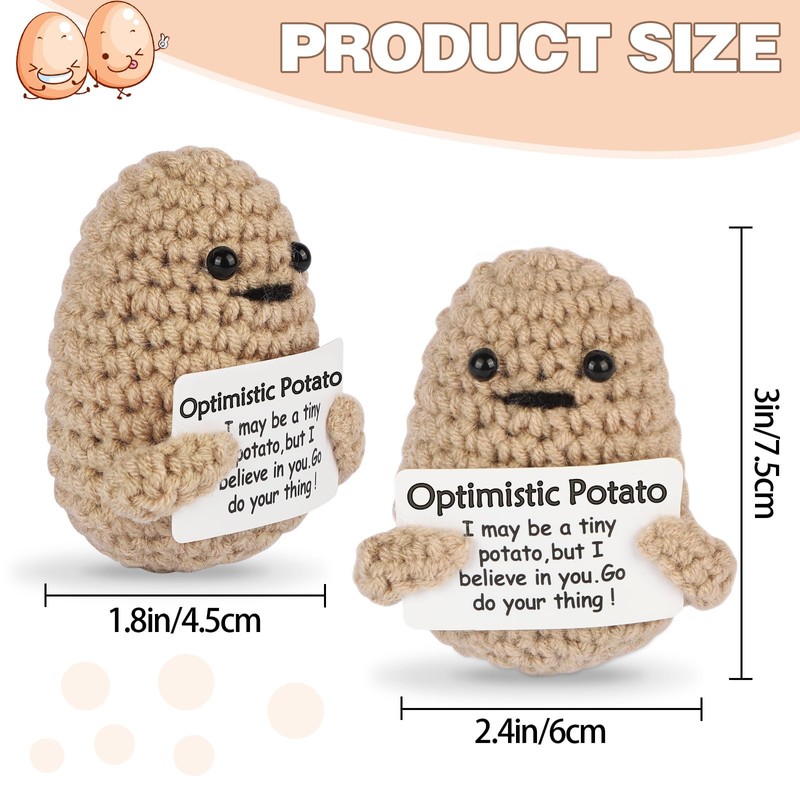 JELUTAR Mini Optimistic Funny Potato, 3 inch Knitted Doll with