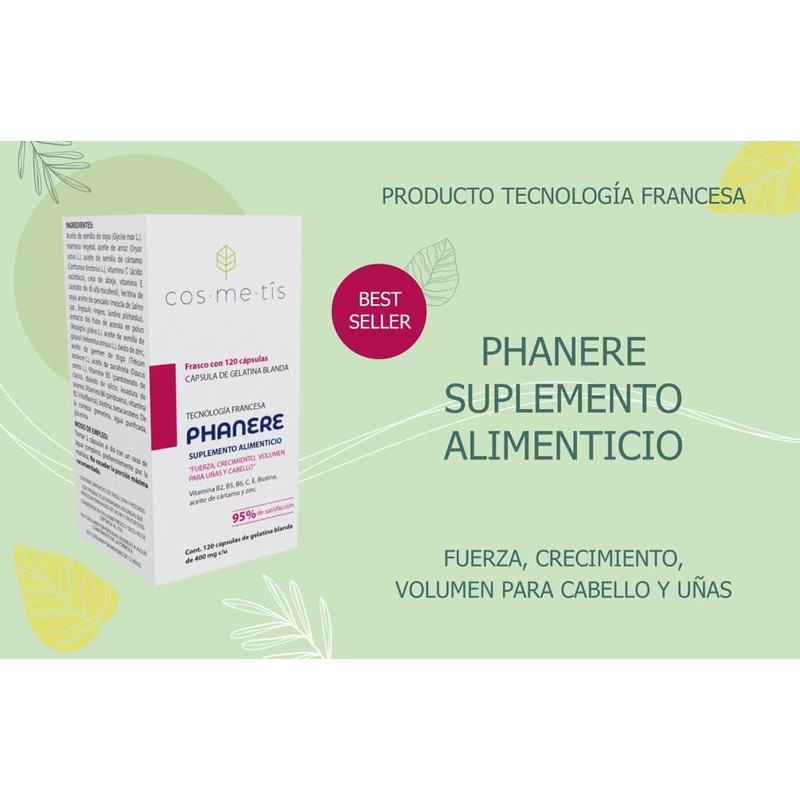 Phanere, Suplemento alimenticio con Vitaminas, cabello y uñas, 120 cápsulas