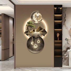 XQDYSG LED Light Art Wall Decor, 3D Art Wall Decor Clock, Decor Wall Sculptures with Lights, Modern Home Decor Landscape Wall Sculpture, Plug-in Power Supply, Gold D, 23x47IN