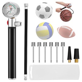 Mineup Ball Pump with Pressure Gauge, Mini Air Pump with 10 Ball Needles, 2 Nozzles and 1 Hose, Portable Ball Pump Made of Aluminium Alloy, Portable Sports Ball Air Pump for Football, Basketball