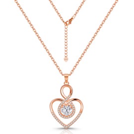 ASH'S CHOICE Women's Necklace Heart Chains 925 Sterling Silver, Gold Rose Gold Silver Necklaces with Double Heart Love Pendant AAA + Zircon Rhinestone Necklace for Women Mum Mother's Day, Sterling