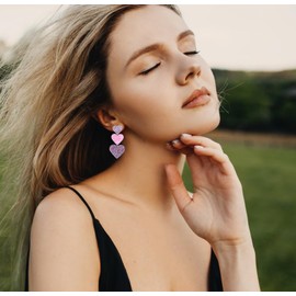 Heart Dangle Earrings Acrylic Cute Hot Pink Rave Earrings Heart Shaped Earrings Women Valentine's Day Gift