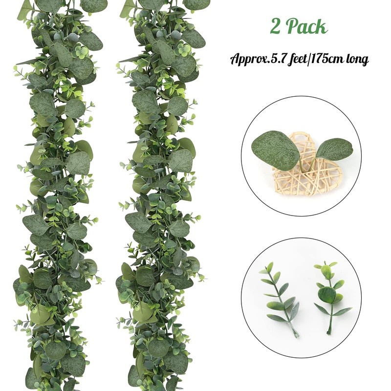 SOMYTING Eucalyptus Garlands, 2 Pack 5.7ft Long Artificial Mixed Eucalyptus