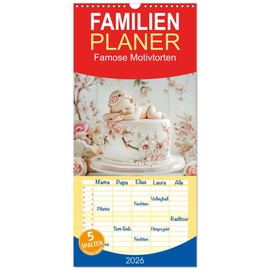 Familienplaner 2026 - Famose Motivtorten mit 5 Spalten (Wandkalender, 21 cm x 45 cm), CALVENDO