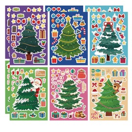 12 PCS Christmas Tree Stickers DIY Kids Stickers, Make Your Own Party Favor Bag Stickers, Suitable for Birthday Party Supplies Party Bag Fillers Boys Girls Gift Stickers