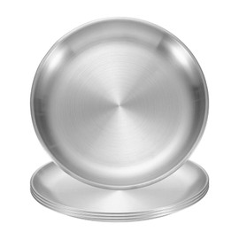 sourcing map 4Pcs Stainless Steel Dinner Plates, 7.9" Round Serving Plate Dishes Set Flat Metal Dinner Dishes Plate for Restaurants Kitchen Dessert Salad Food Outdoor Camping, Silver