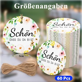 Pack of 60 Gift Tags, Round Wedding Pendants, Party Favours, Decoration, Party Gifts for Crafts, with String for Gift Wrapping for Wedding, Baby Shower and Birthday