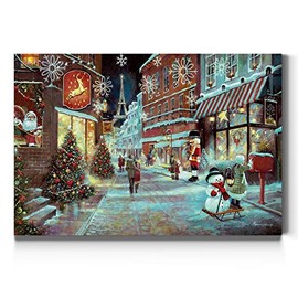 Renditions Gallery Christmas in Paris Wall Art, Warm & Colorful Winter Village, Charming & Festive Decorations, Premium Gallery Wrapped Canvas Decor, Ready to Hang, 18 in H x 27 in W, Made in America