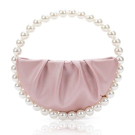 CARIEDO Pearl Soft Face Pleated Handbag Advanced Evening Bag Party Prom Bride Purse Phone Clutch Purse (Pink)