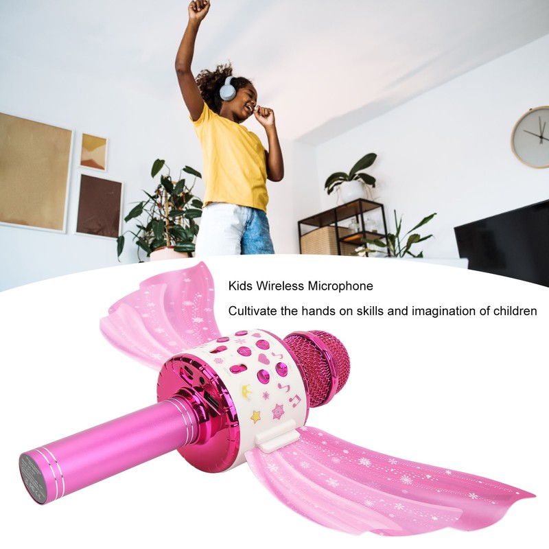 Kids Bluetooth Microphone Wireless LED Lights Wings Decoration USB Rechargeable