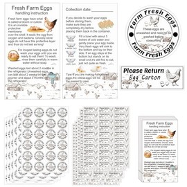 600 Pcs Farm Fresh Egg Carton Labels 600 Pcs Please Return Egg Carton Stickers 200 Pcs Double-Sided Egg Handling Instruction Cards Fresh Farm Egg Packaging Set for Eggs Care (Egg Set)