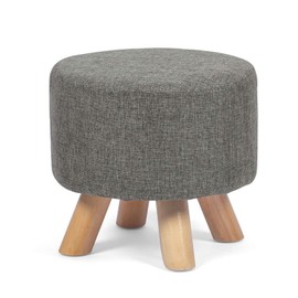 Asense Small Round Ottoman Foot Rest Stool Linen Padded Seat Footstool Ottoman with Anti-Slip Wooden Legs (Gray,Linen)