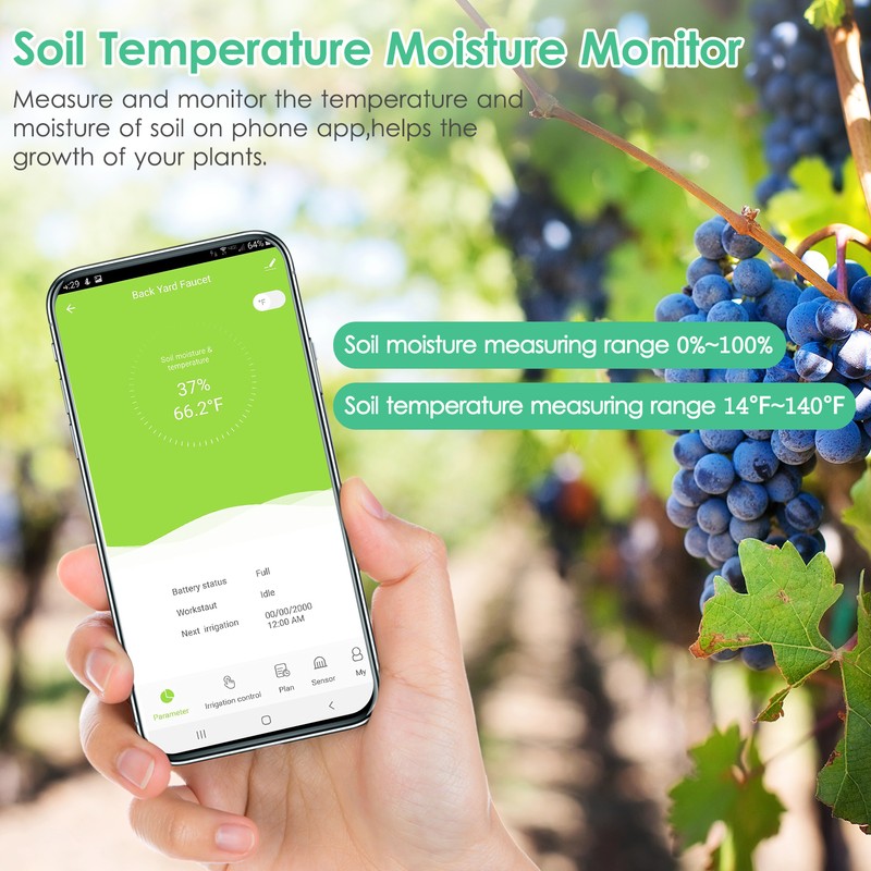 BT App Control Soil Temperature Moisture Sensor Meter Irrigation Soil