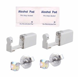 2Pcs Disposable Sterile Unit Ear Nose Stud Piercing Gun Piercer Tool Machine (4mm 271 Four-Claw AB Crystal)