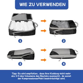 5-Piece Compression Packing Cube Set for Travel, Compression Packing Cube for Organising Your Travel Luggage, Ultralight, Storage Bag, Suitcase Organiser, for Backpack & Suitcase (Black)