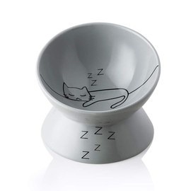 SWEEJAR Raised Cat Bowl for Dry Wet Cat Food, Ceramic Elevated Pet Bowl Cat Dish, Protect Cat's Spine, Stress Free, Slanted Design for Cat Easy Eating, 10 oz, Dishwasher Safe (Grey)