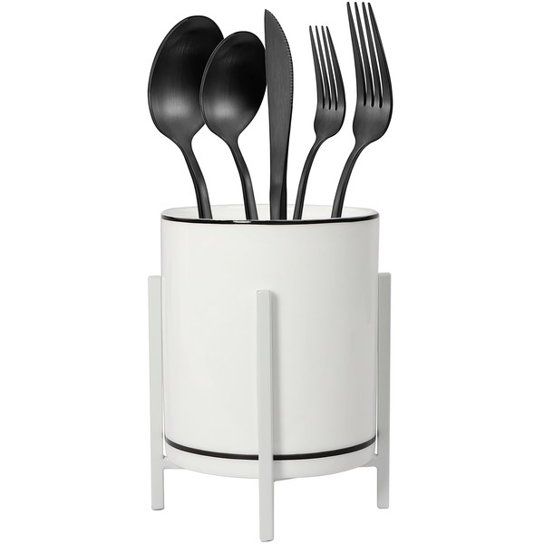 MONOSUGO Ceramic Flatware Caddy, Silverware Caddy Cutlery Holder, Round Utensil