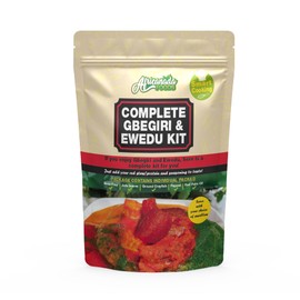 Africanada Foods Complete Gbegiri and Ewedu Kit with individual packed beans powder, dried jute leaves, pepper flakes, ground crayfish, locust beans, red palm oil | Just add your amala, elubo, yam flour | Easy to Use | Smart Cooking