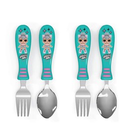 Zak Designs L.O.L. Surprise! Easy Grip Fork and Spoon Set, Kitty Queen, 4-piece set(Flatware (2pk))