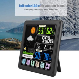 Estación meteorológica inalámbrica con reloj despertador, termómetro digital para exteriores, higrómetro, medidor de humedad con iconos meteorológicos, pronóstico del tiempo(Negro)