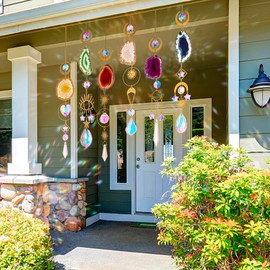WEISIPU Set of 6 Crystal Sun Catchers - Window Hanging Sun Catchers with Crystals and Agate Slices, Wind Chimes Ornaments Decor Prism for Home Car Window Party Decorations-6 Pcs