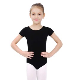 HiDance Ballet Leotards, Girls' Classic Short Sleeve Leotards for Ballet Dance Gymnastics, Crisscross Straps Back Dance Tops black 130