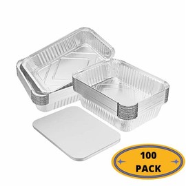 5.7 X 8.26 in Aluminum Pans - Aluminum Pans with LIDS - Disposable FOIL DRIP Pans - DRIP Pans for Outdoor Grill – BBQ Grill Grease Tray - Aluminum FOIL Grill Accessories – 100 Pack -