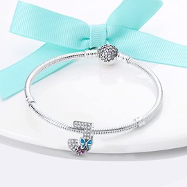 LNQOBU A-Z Alphabet Charms, 925 Sterling Silver Letter Charm Pendant for European Bracelets, Necklace, Sterling Silver, Pearl