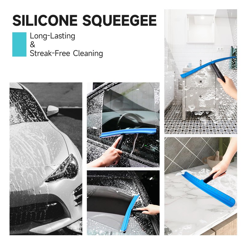 FOSHIO 15 inch Blue Windshield Squeegees, All-Purpose Streak-Free Silicone Squeegee