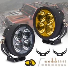 2PCS 3inch 80W LED Light Pods with Amber Covers, 9600LM Yellow Fog Light Pods LED Light Bar Offroad Driving Lights,for Jeep Wrangler Truck Car ATV SUV Motorcycle Cabin Boat (2Pcs 3Inch Lights)
