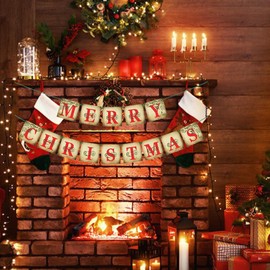 Christmas Vintage Decorations Banners - 6.5FT Double-Sided Merry Xmas Sign with 12Pcs Letter for Xmas Vintage Tree Banner Sign for Indoor Bedroom Fireplace Mantel Home Door Retro Decor