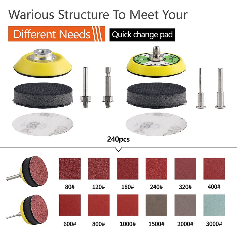 Tshya 240pcs 2inch Sanding Discs Pad Variety Kit for Drill