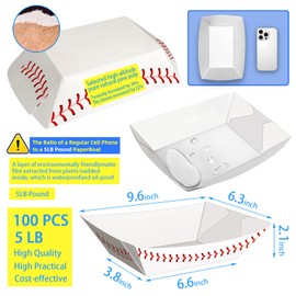 MotBach 100Pack 5Lb Extra Large Paper Food Boat Trays,Baseball Birthday Decorations Baseball Party Favors,Disposable Paper Food Serving Tray Boat Plate for Snack Popcorn Burger Hotdog Taco Fries Nacho