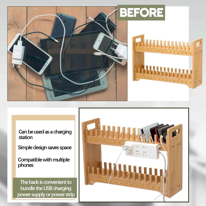 Cinnvoice Bamboo Cell Phone Holder Classroom Heavy Duty Widened 30