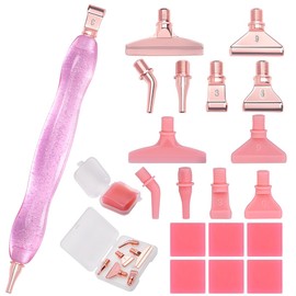 Praise V Do Diamond Painting Art Drill Pen Kit with 6 Screw Stainless Steel Silver Metal Tip Nibs, 6 Plastic Placers,6 Glue Clays Tool Accessories for Diamond Painting, Diamond Art Pink