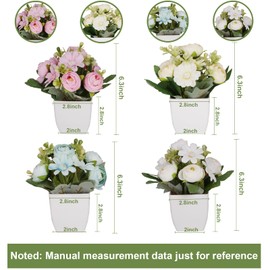 4Packs Small Fake Plant Mini Flower Potted Plants with Camellia for Home Indoor Outdoor Small Decorations
