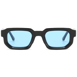 JCTAIFOO Trendy Rectangle Sunglasses for Men Women Vintage Rectangular Retro Square Chunky Glasses (Black/Blue)