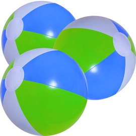 GCQJOQ 3 Pack Beach Balls, Large Inflatable Beach Balls Bulk for Parties, Beach, Pools & Play (Blue Green White, 12 inch)