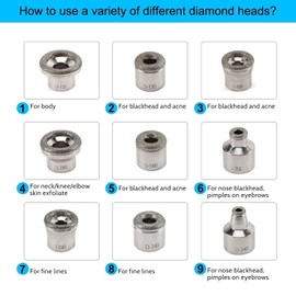 Diamond Dermabrasion Head, Microdermabrasion Kit (9 Tips and 3 Wands and 1 Pack Filters), Facial Exfoliator Tool for Home