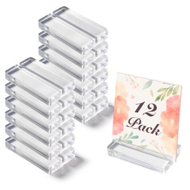OUTNEE 4" Clear Acrylic Sign Holder Stand, 3mm Slots Wedding Table Number Holder, Angular Smooth Acrylic Place Card Holder, Suitable for Wedding, Exhibition, Party, Hotel (12 Pack)