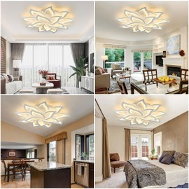 SKY ANGLE Ceiling Light Fixture with Remote Wireless Control, Dimmable LED with 3 Color Temperatures, 130W 10300 LM for Bedroom Living Room & Night