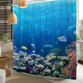 Xiaoterna Ocean Shower Curtain Underwater Sea Life Shower Curtain Sea World Animals Fish Bathroom Curtain Turtles Coral Shower Curtain Machine Washable Waterproof Fabric 180 x 180 cm