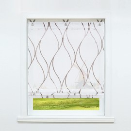 CORLIF Roman Blind with Eyelets, Kitchen Roman Curtains, Transparent Eyelet Roller Blind Curtains with Wave Print, Modern Voile Brown, W x H 45 x 130 cm, Pack of 1