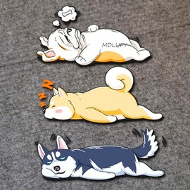 MDLUFY Car Sticker, Pet Dog, Cute, Cute Illustration of a Dirty Dog, Waterproof, Husky Akita Matagi, Bulldog, Sleeping Pet Dog, Funny Sticker, Decorative, Easy to Install, Universal Car Door, Window,
