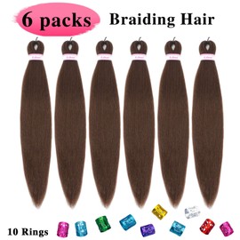 26 Inch Pre Stretched Braiding Hair 6 Packs Brown Braiding Hair Pre Stretched Professional Braid Hair Yaki Straight Crochet Braids Hot Water Setting(30#, 6 Packs, 26 Inch)